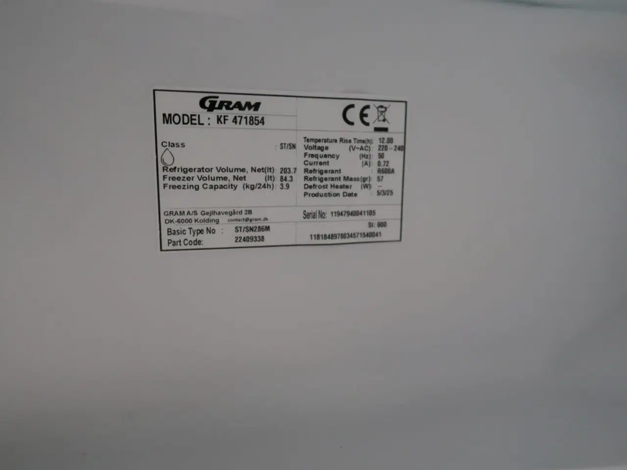 Billede 3 - Køle/fryseskab GRAM KF 471854