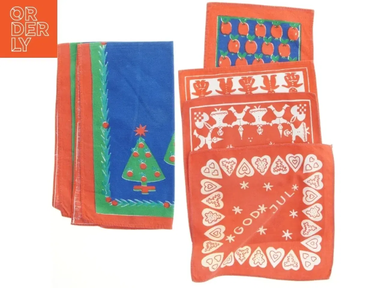 Billede 1 - Retro juledug og stofservietter (str. 24 x 22 cm. og. 25 x 17,5 cm. og. 35 x. 60 cm)