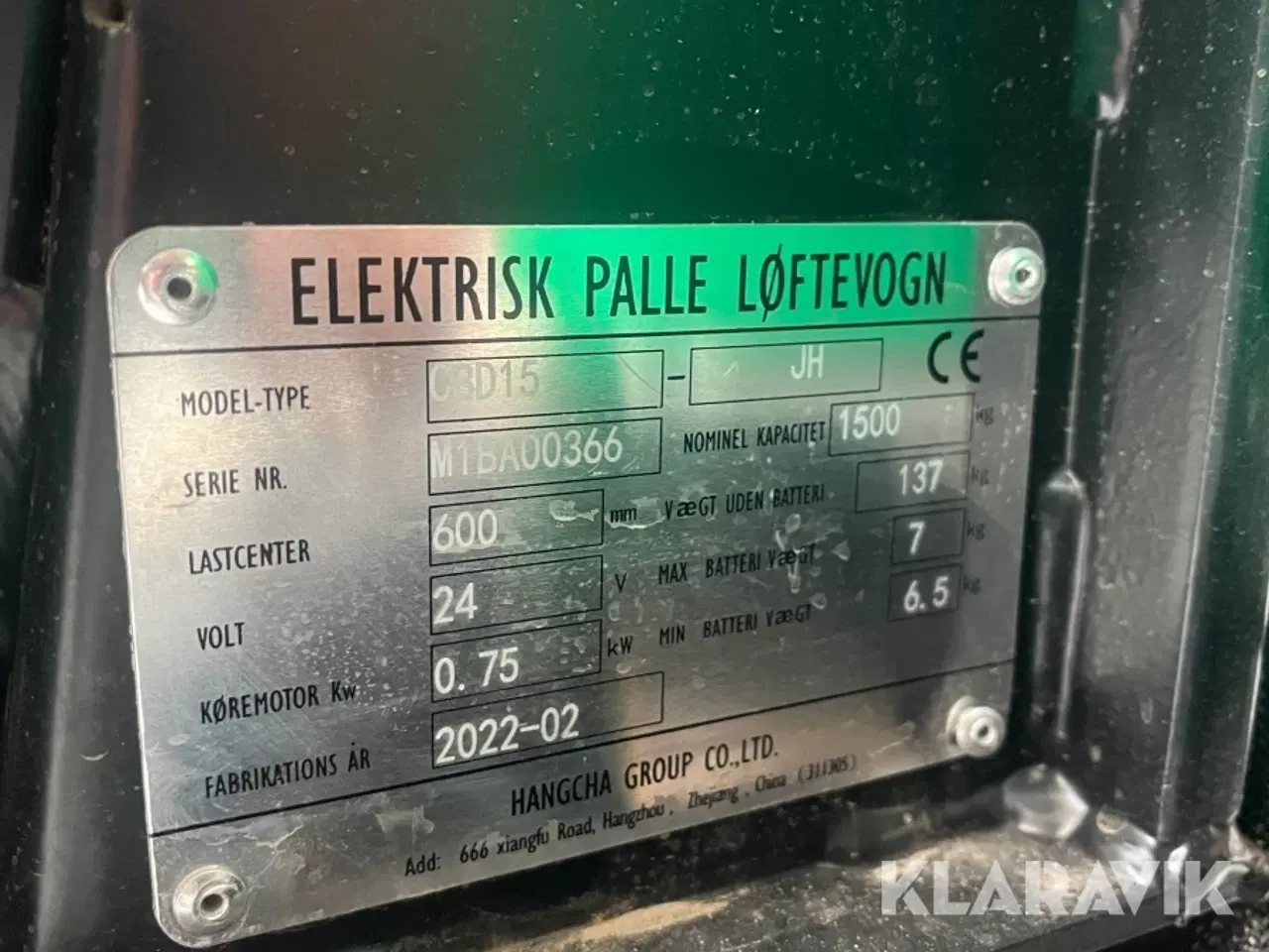 Billede 5 - El-palleløfter Hangcha CBD15 - 1500kg