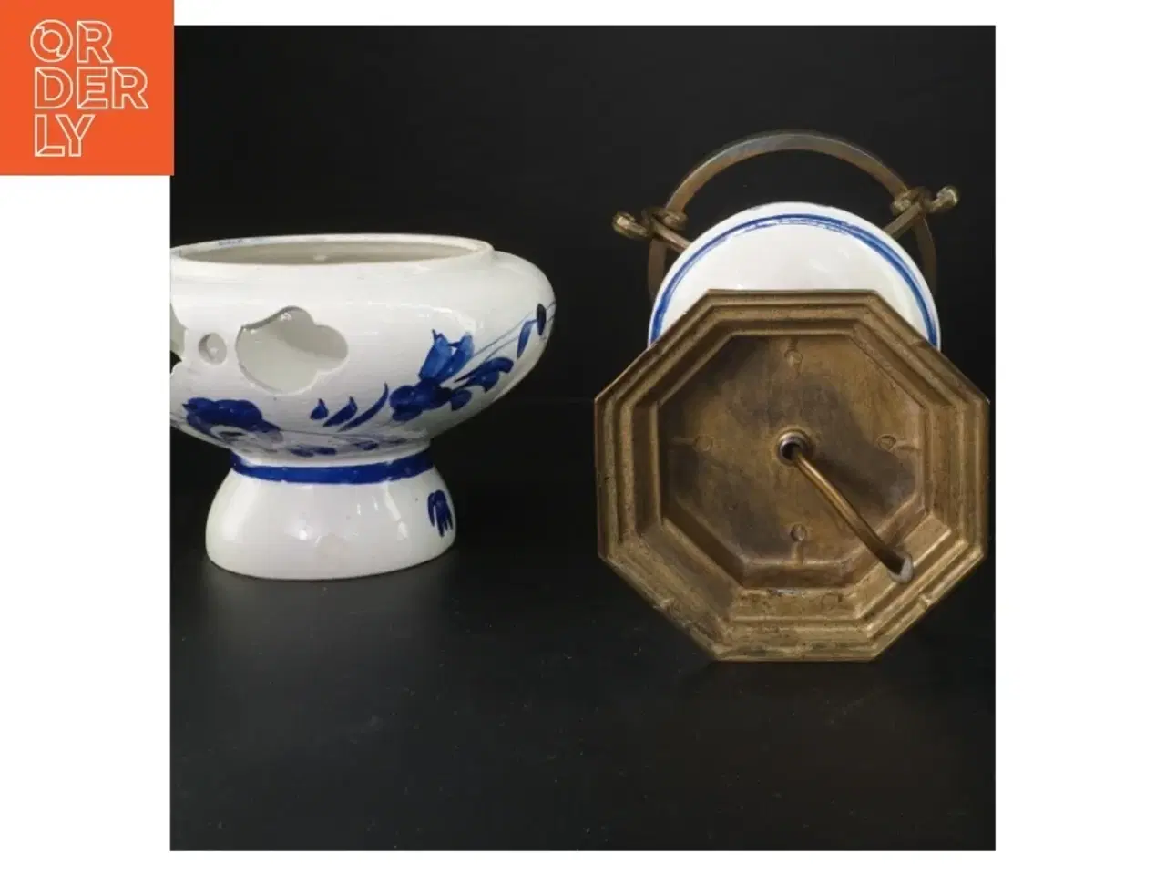 Billede 2 - Antik bordlampe med porcelænsskærm (str. 41 cm)