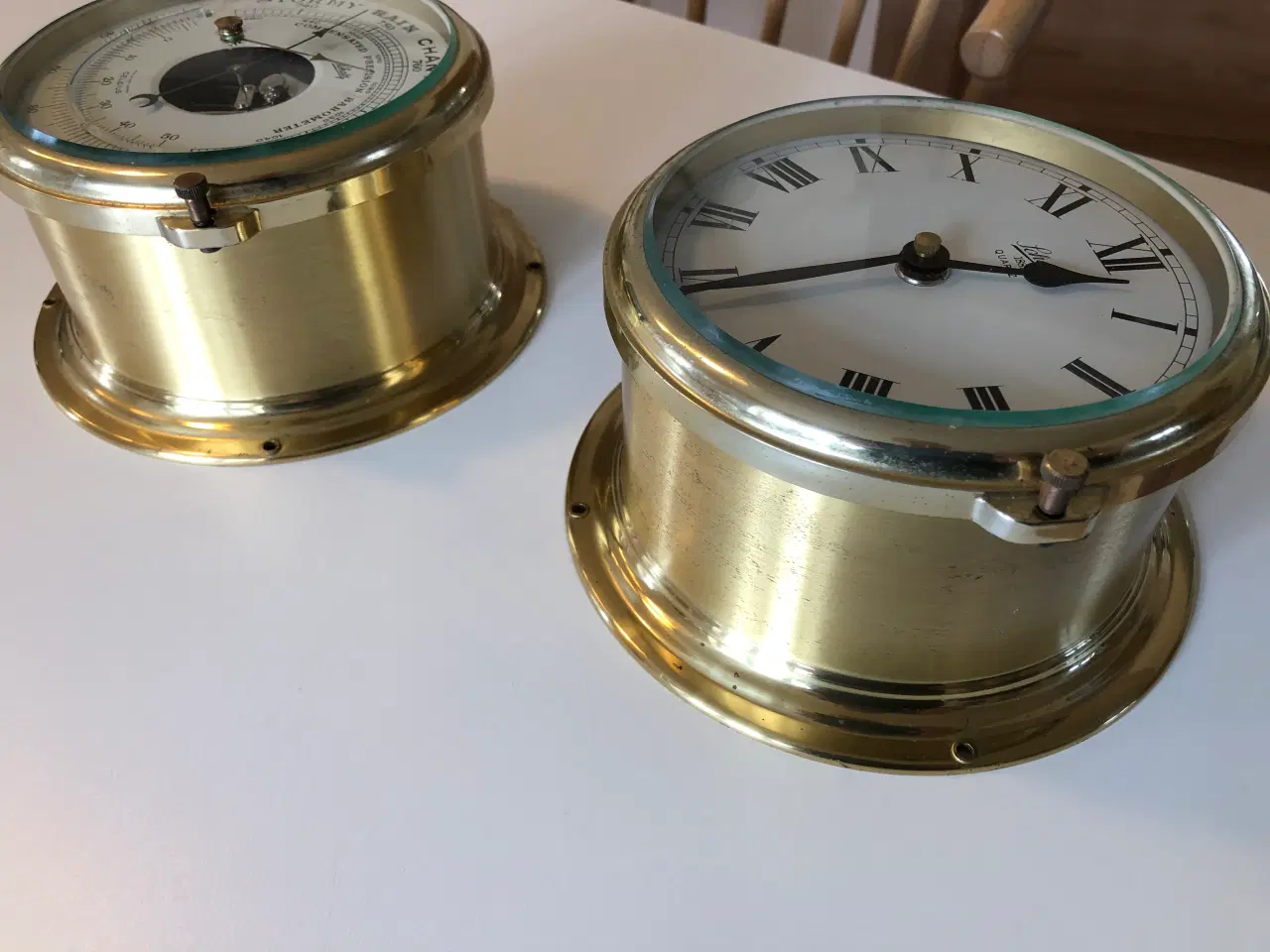 Billede 12 - Flot skibsur og barometer sæt i messing fra Schatz