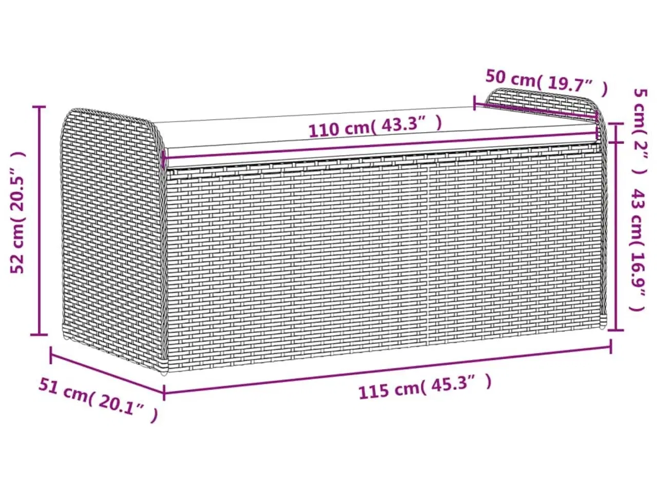 Billede 11 - Opbevaringsbænk med hynde 115x51x52 cm polyrattan sort