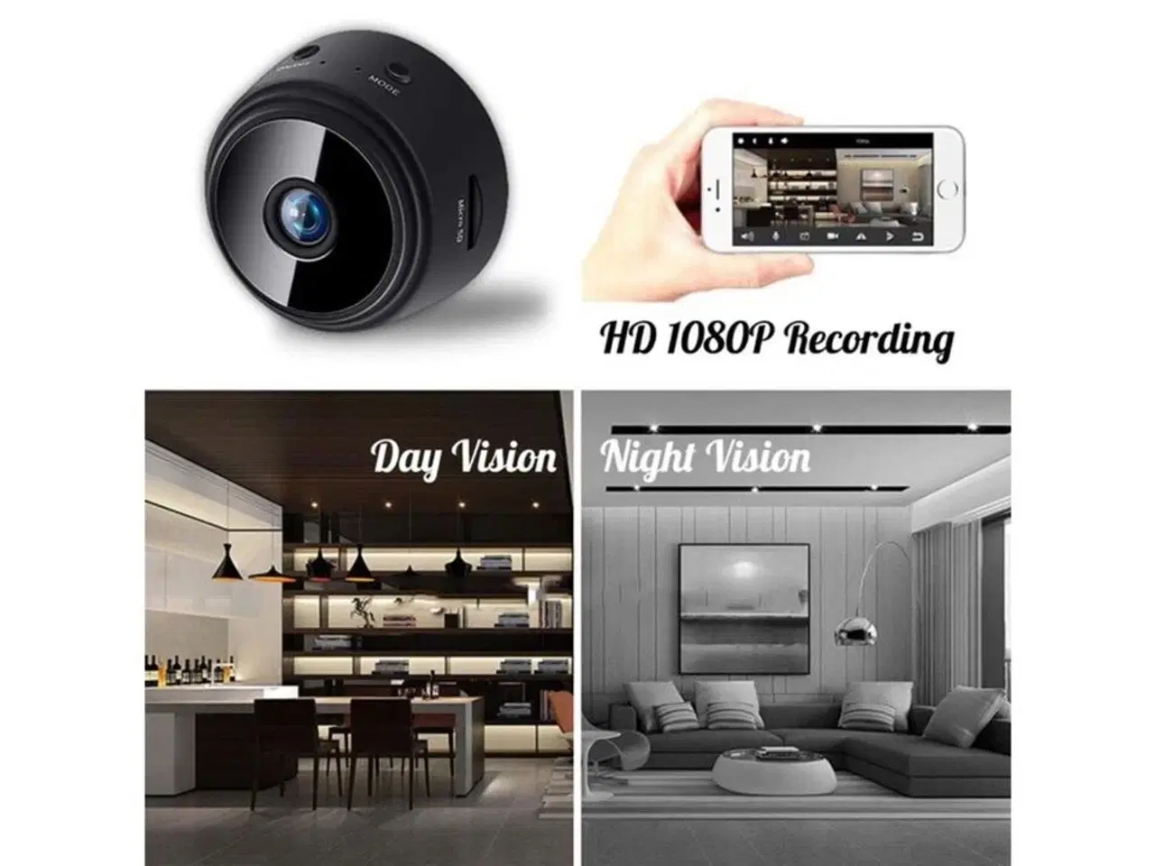 Billede 2 - 2 stk. Mini WiFi camera Full HD 4,5 cm Ø.