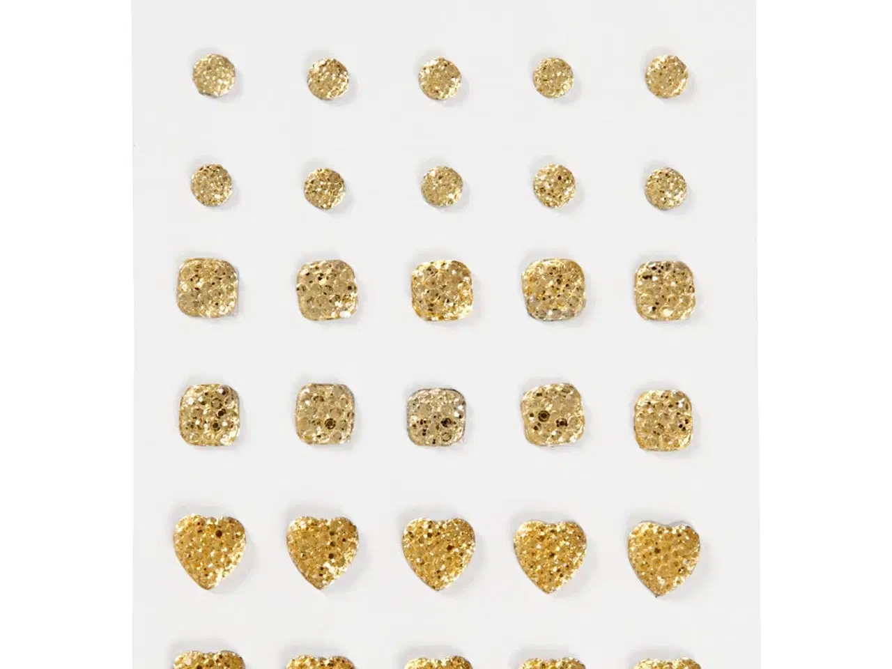 Billede 1 - Rhinsten, rund, firkant, hjerte, str. 6+8+10 mm, guld, 35stk./ 1 pk.