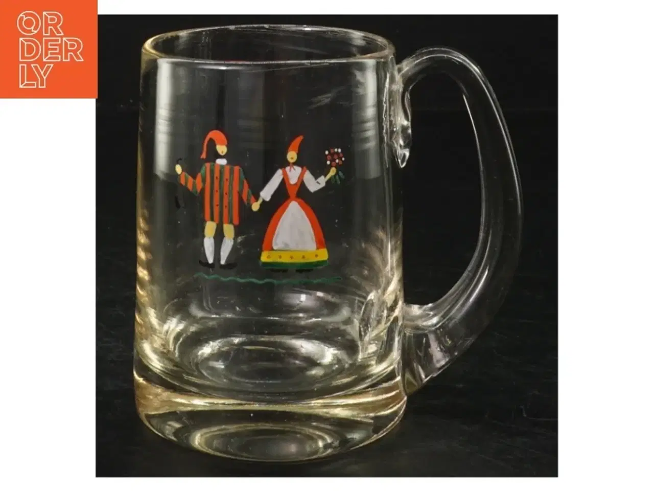 Billede 1 - Glaskrus med folkekunstmotiv (str. H. 11 cm. ø. 8 cm)