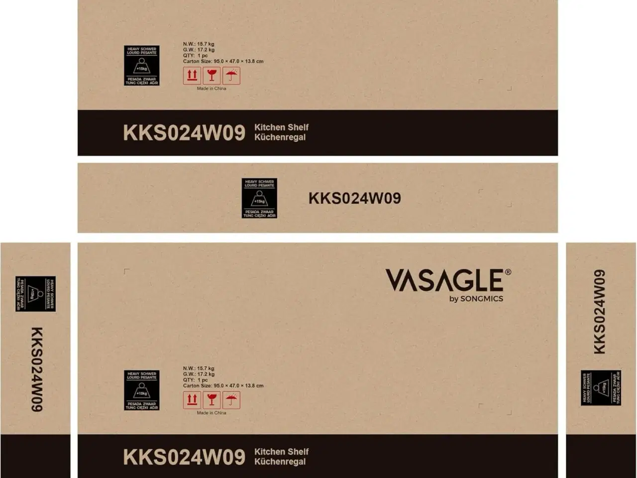 Billede 2 - Køkkenreol med 6 hylder og 6 kroge kaffe- og mikrobølgeovnstation, stålramme, justerbar hylde, 40 × 60 × 167 cm, eg/hvid (KKS024W09)