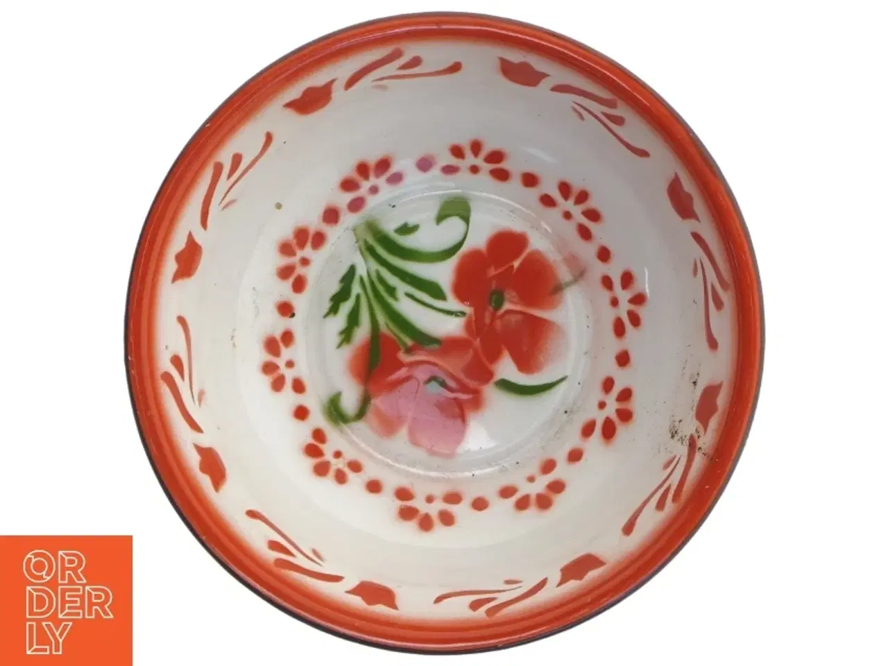 Billede 2 - Dekorativ emaljeskål med blomsterdesign (str. Ø 24,5 cm)