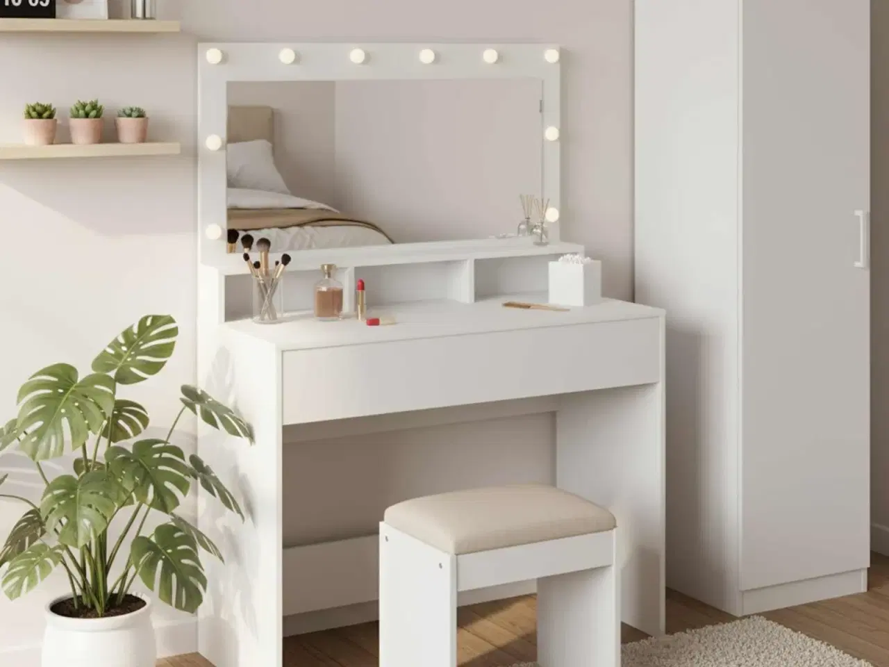 Billede 1 - Makeupbord med hylde Hvid 100 x 41 x 135 cm Konstrueret træ