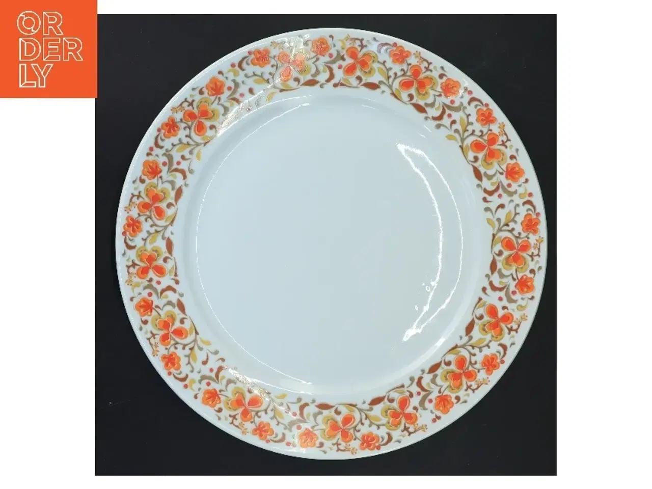 Billede 1 - Porcelænstallerken med orange blomsterkant fra Schmidt (str. Ø 28 cm)