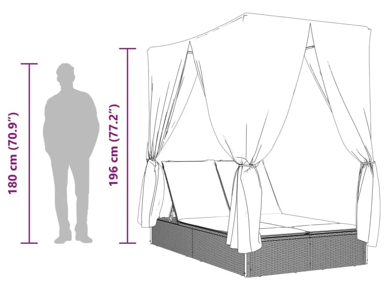 Billede 10 - Solseng med tag og gardiner polyrattan grå