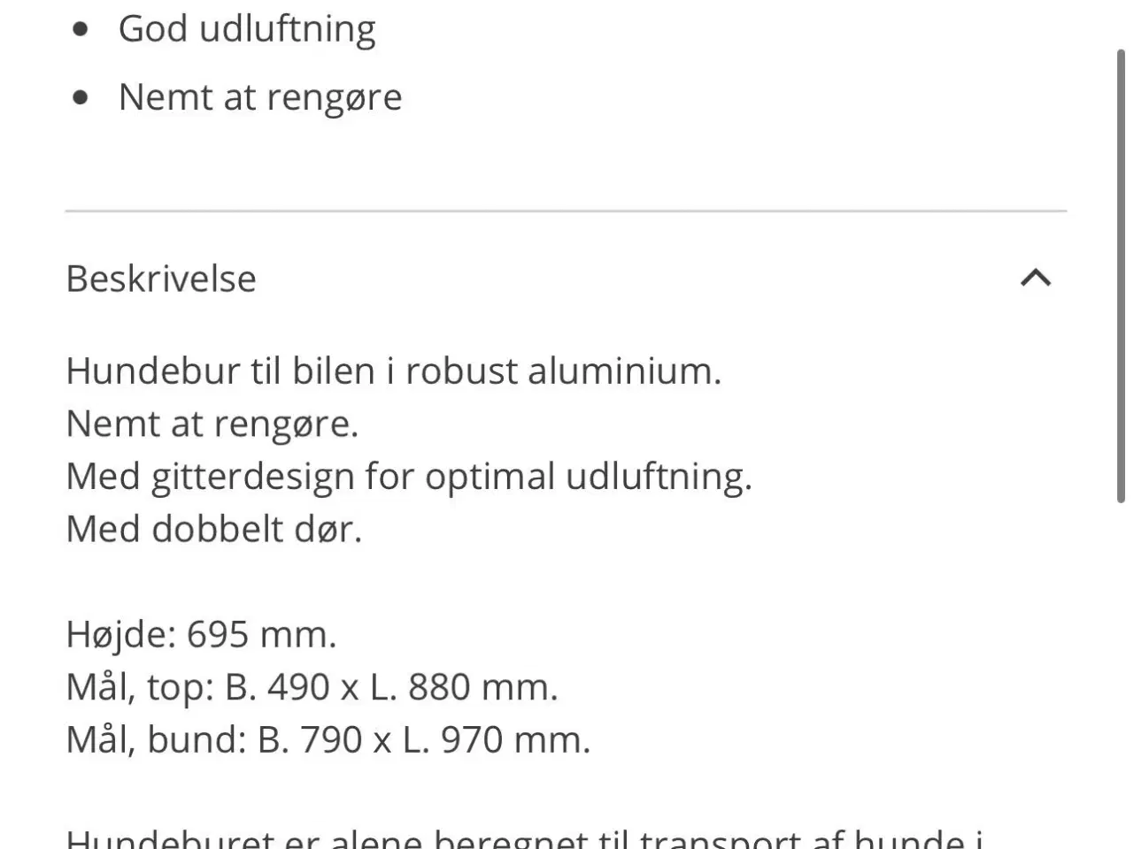 Billede 2 - Branford hundebur til bil med 2 døre i aluminium