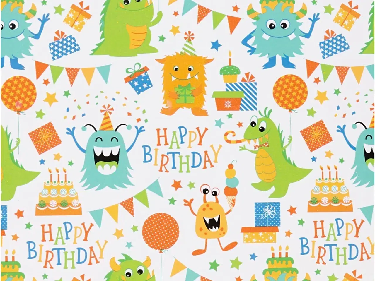 Billede 1 - Farverigt gavepapir til fødselsdag - 100m rulle