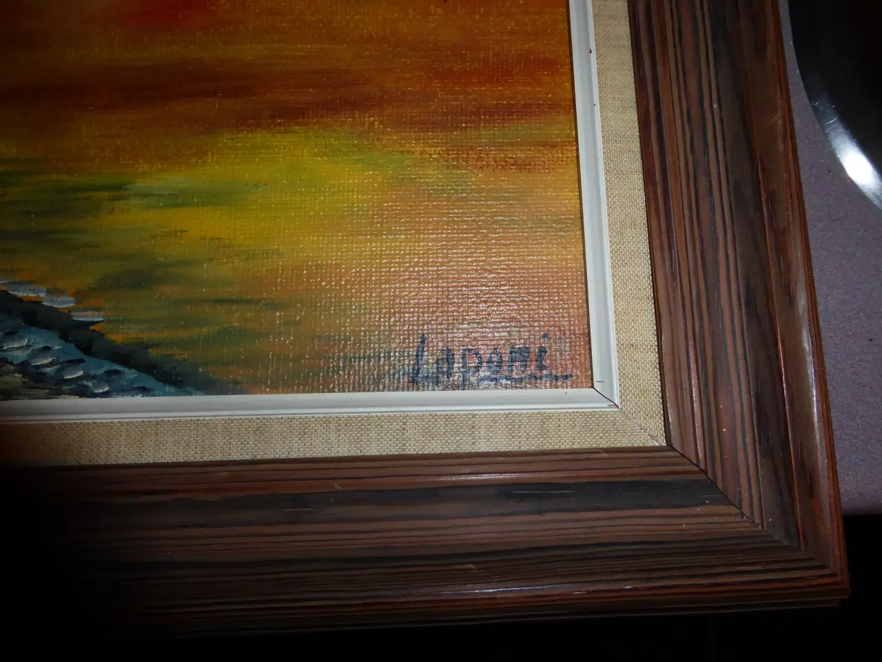 Billede 3 - 2 stk. malerier Solnedgang samt Gammel mølle skinn