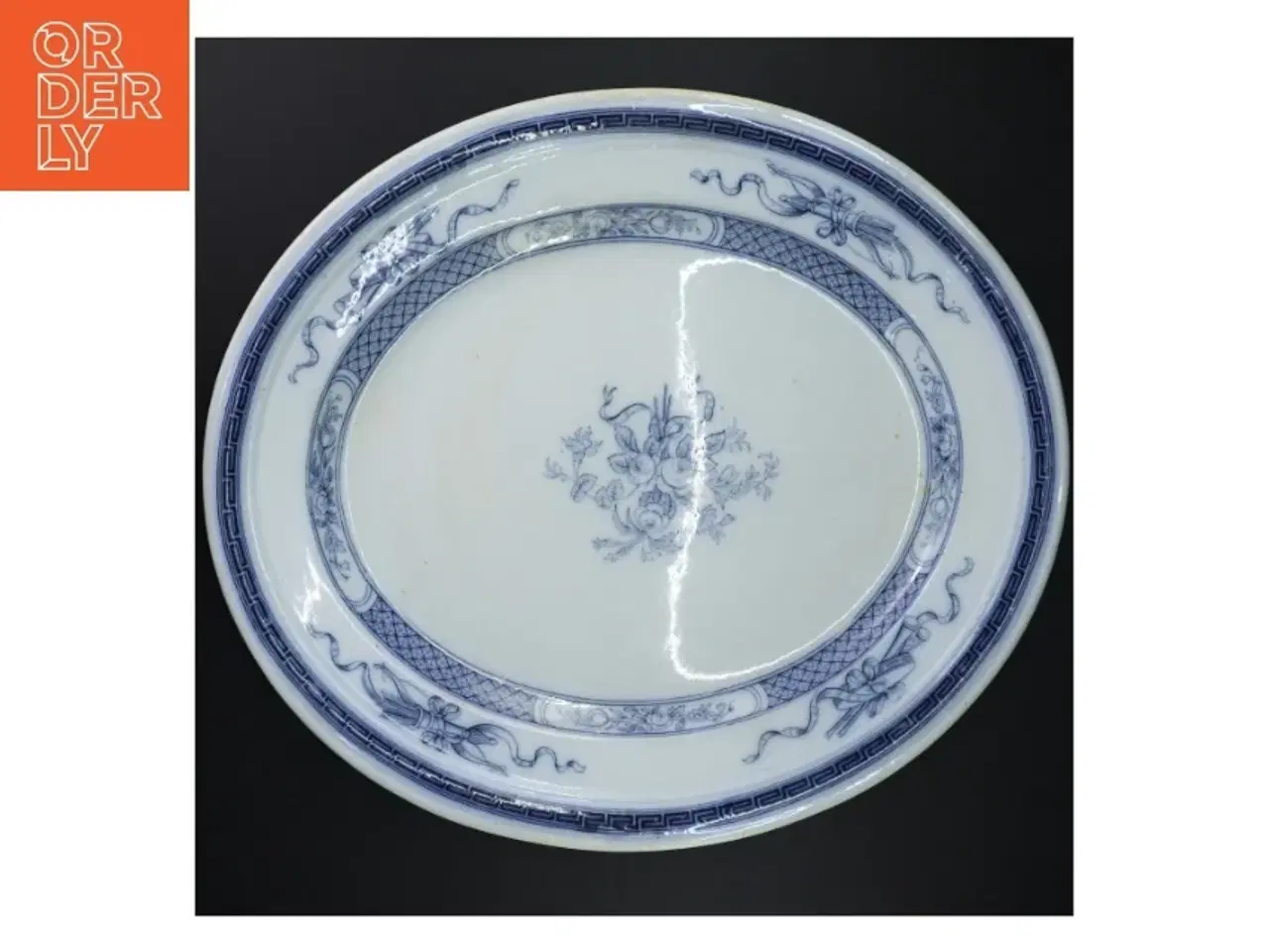 Billede 1 - Blåt og hvidt fajancefad fra B. W. M & Co (str. 44 x 35 cm)