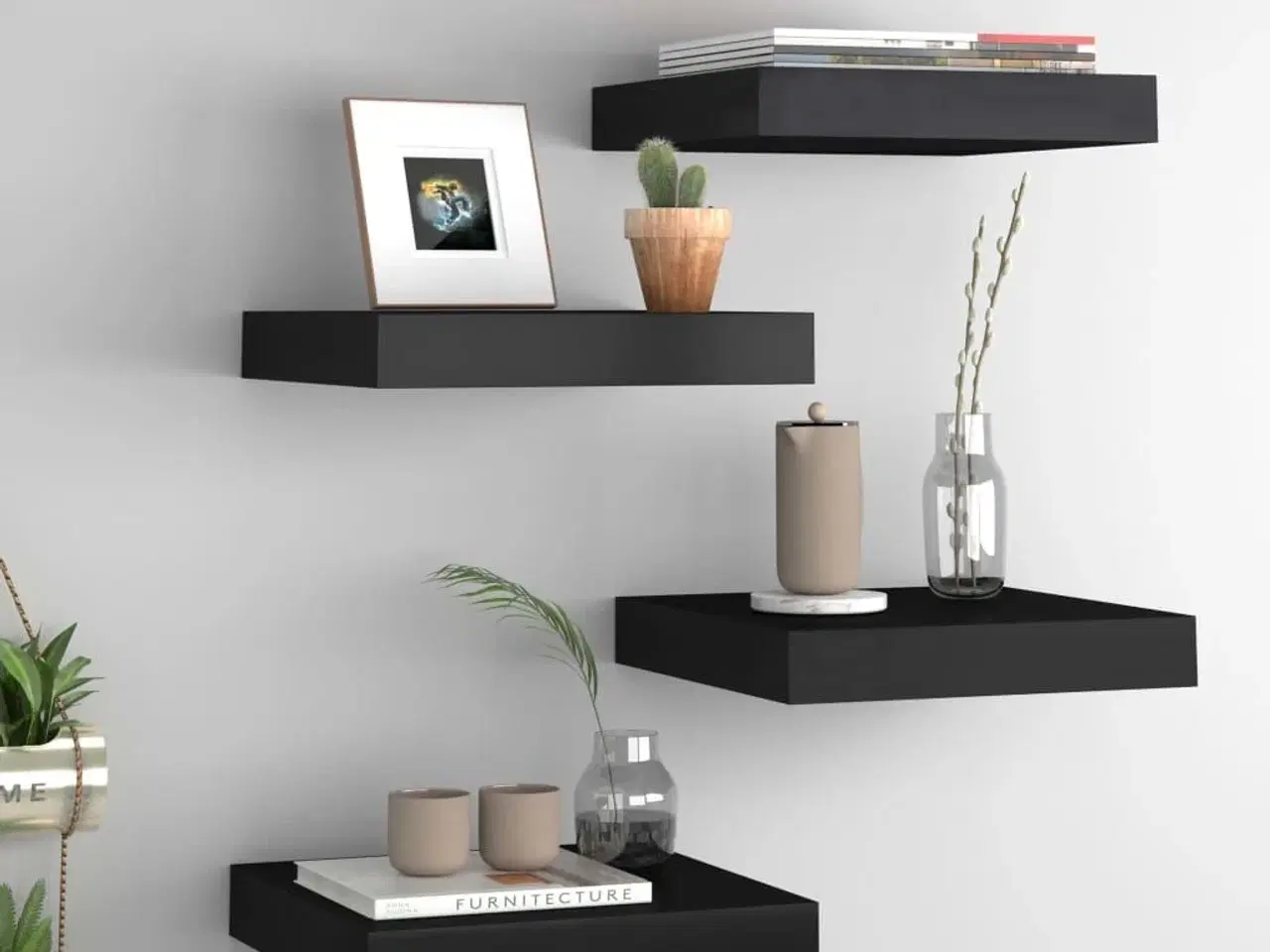 Billede 1 - Væghylder 4 stk. 23x23,5x3,8 cm MDF sort