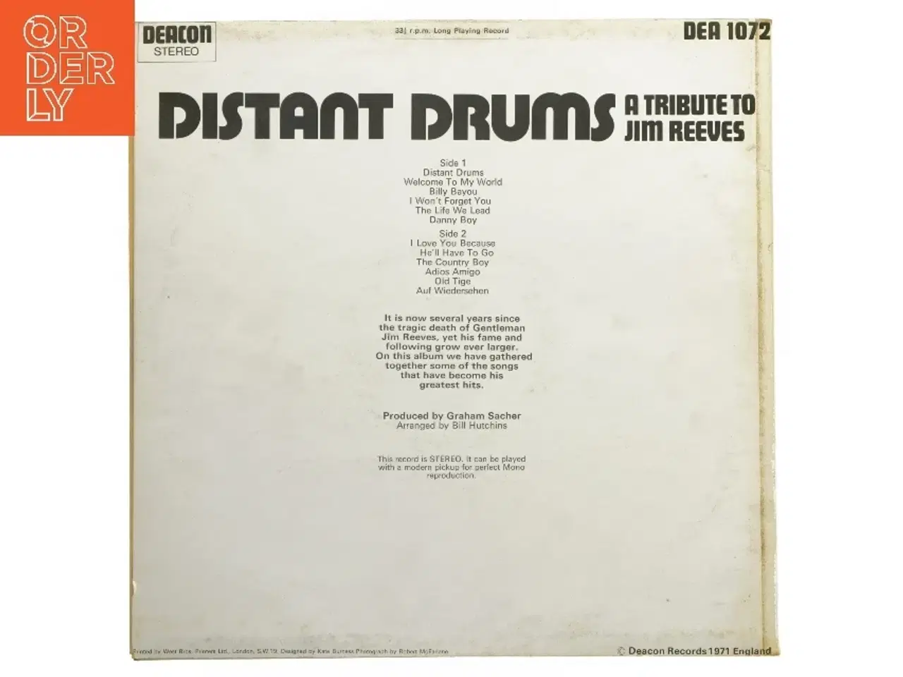 Billede 2 - Distant Drums - A Tribute to Jim Reeves LP fra Deacon