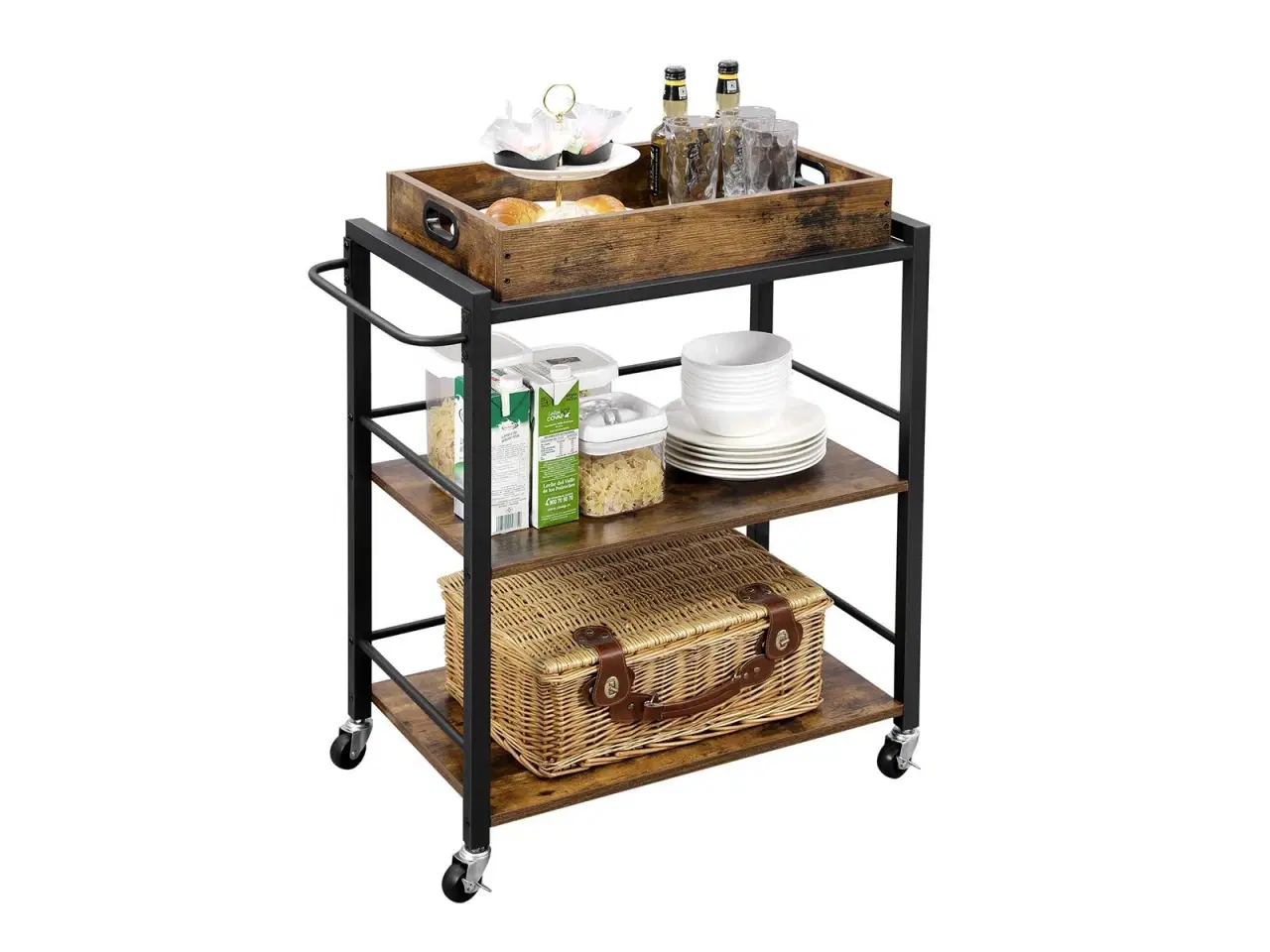 Billede 2 - Rullebord til køkken med aftagelig bakke, rustik brun, 65 × 40 × 86 cm