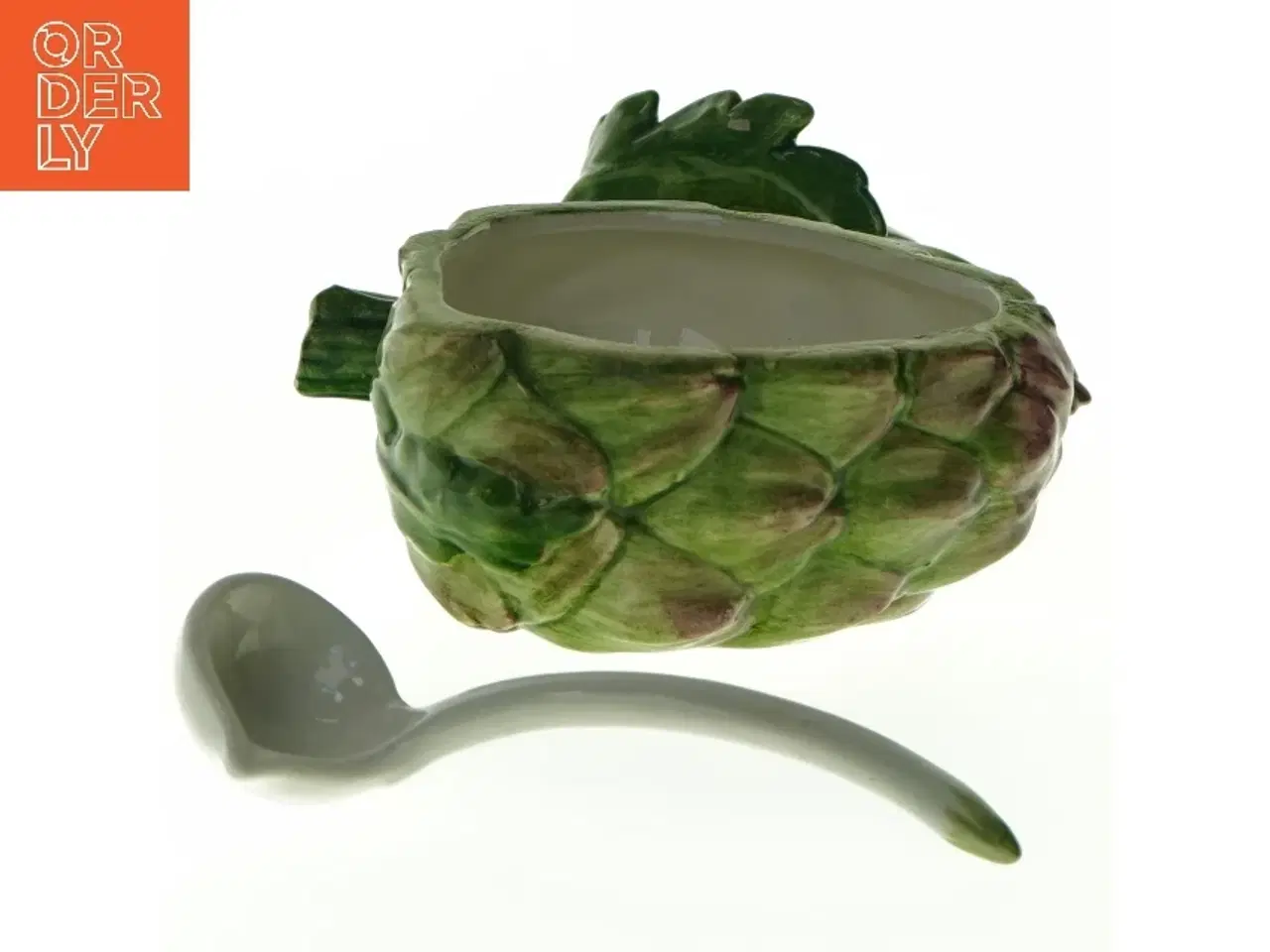 Billede 1 - Artiskokformet krukke med ske (str. 13 x. 10,5 cm)