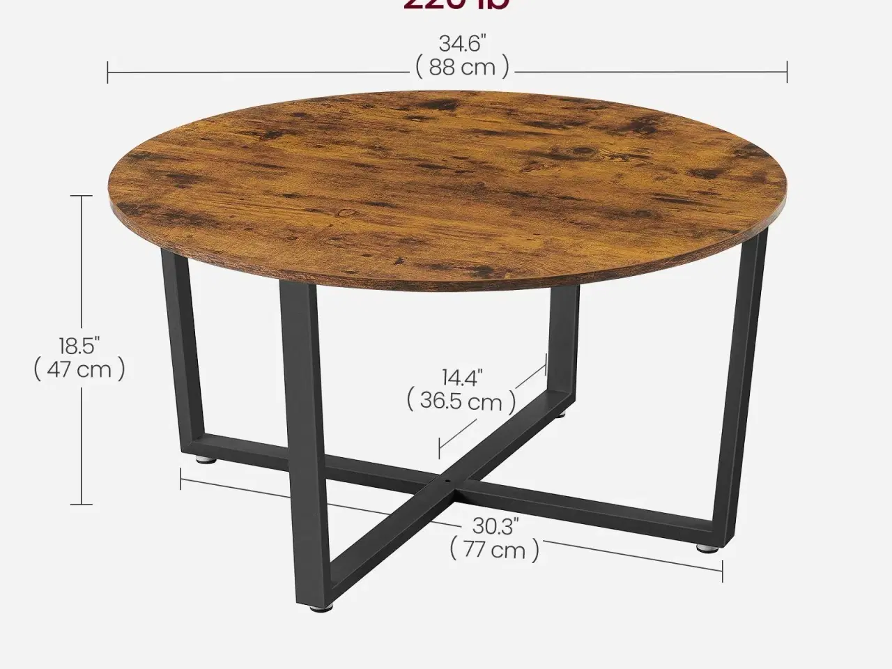 Billede 5 - Sofabord rundt industrielt design, rustik brun/sort, Ø88 × H47 cm