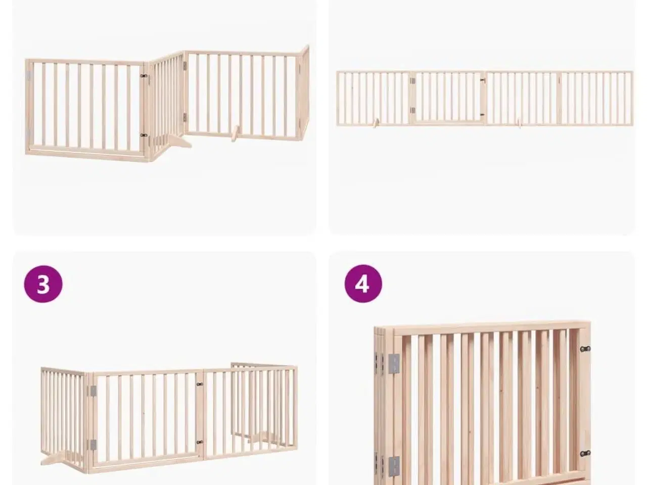 Billede 7 - Hundegitter med dør, foldbar, 4 paneler, 320 cm, poppeltræ