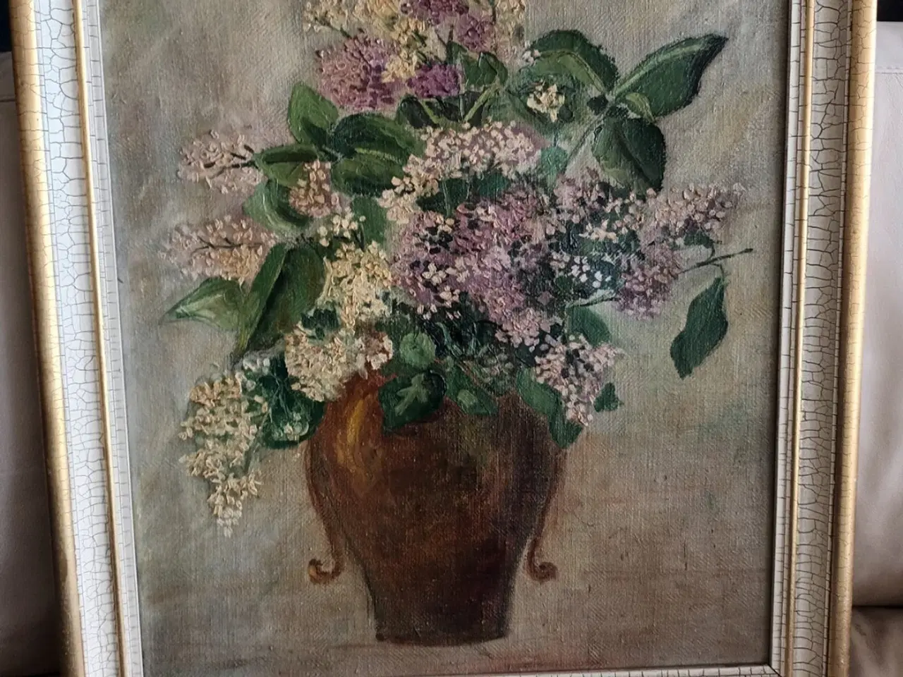 Billede 1 - STORT SMUKT ANTIKT BLOMSTER MALERI 52X64 CM