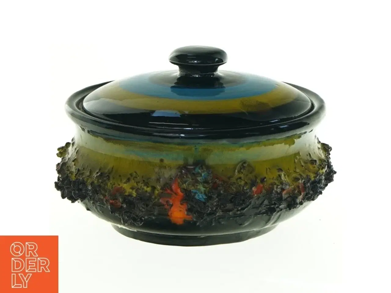 Billede 1 - Vintage islandsk glit lava skål med låg , Glit iceland small handmade lava (str. Diameter 15 cm)