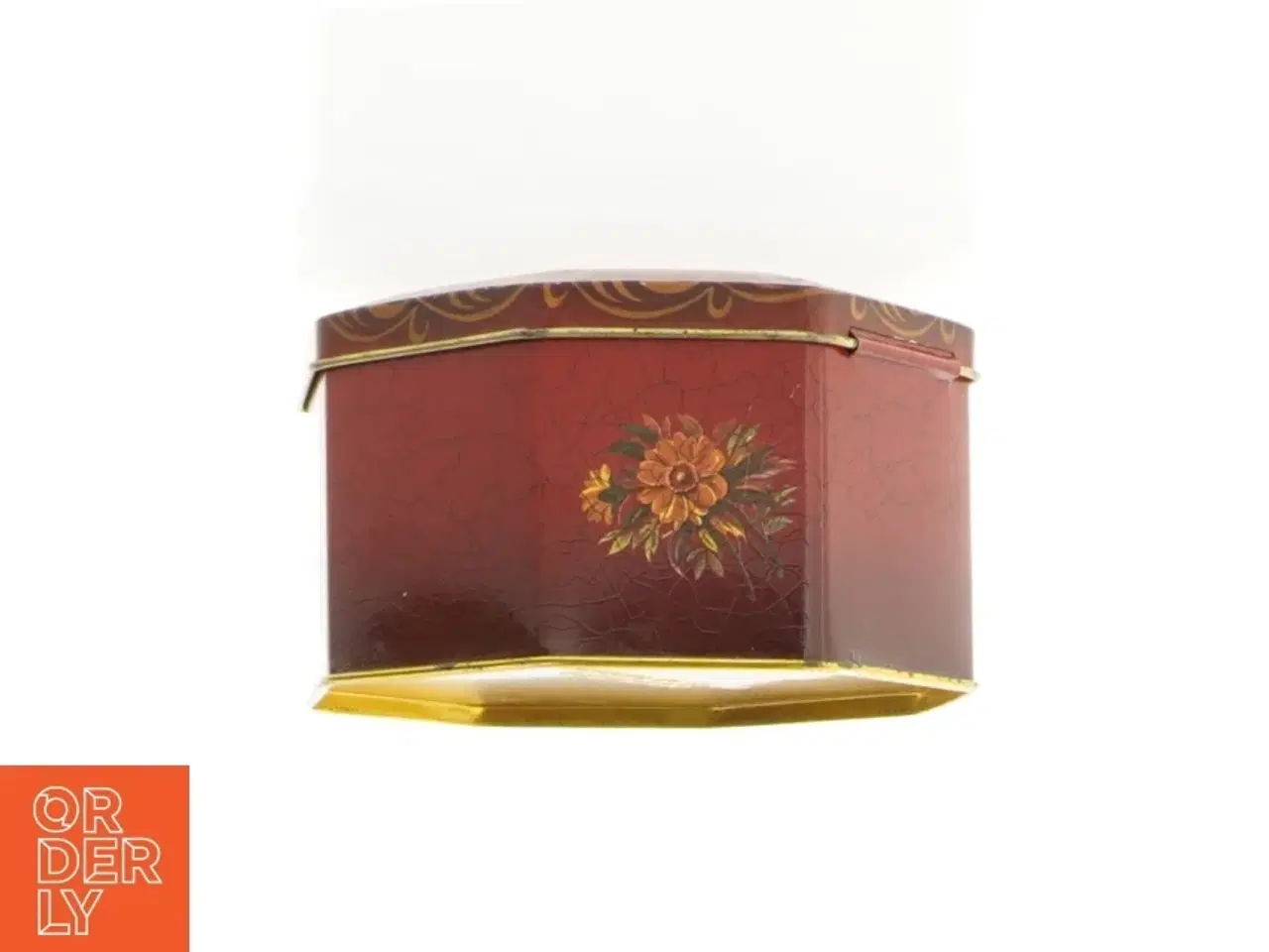 Billede 4 - Engelsk Vintage Ottekantet metal dåse med blomstermotiv (str. 12 x 7 cm)