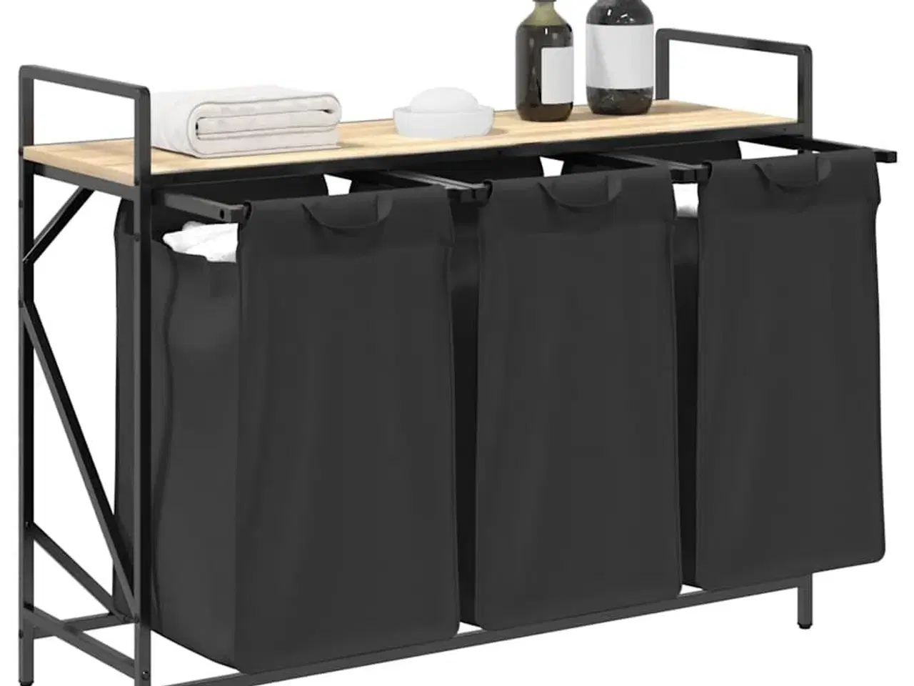 Billede 4 - Vasketøjskurv 3 rum med hylde sonoma-eg