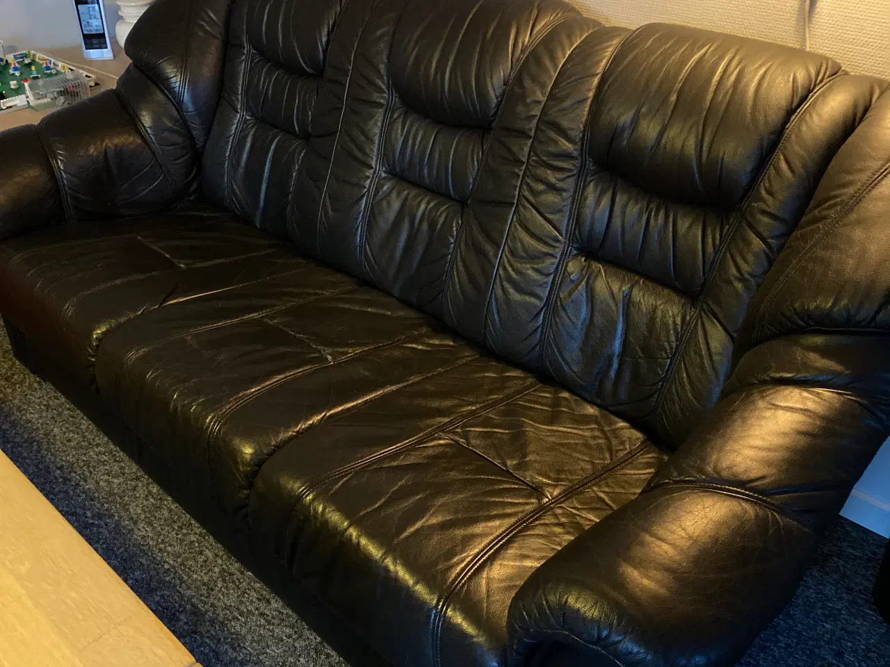 Billede 1 - Sort læder sofa 3 pers.