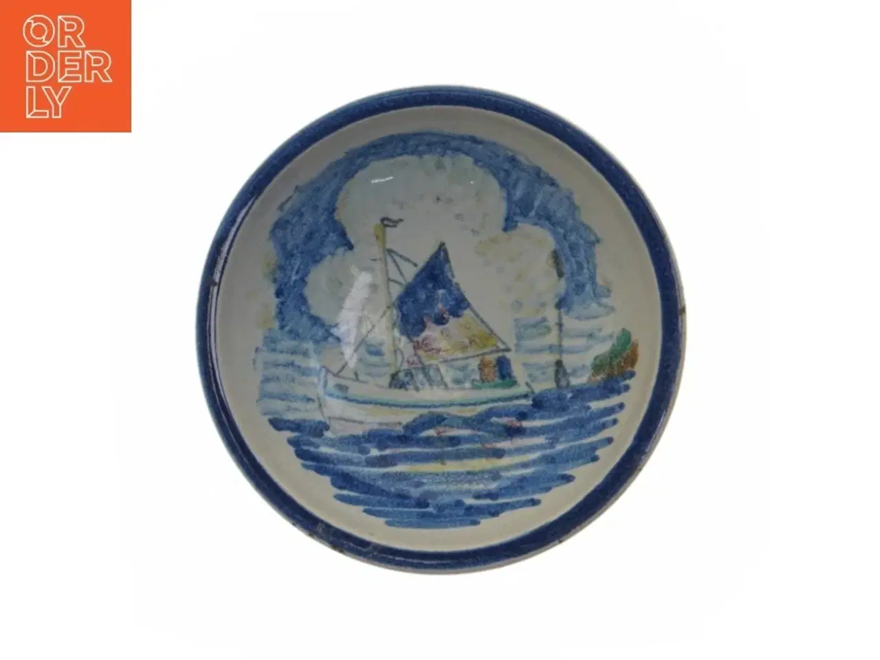 Billede 1 - Bornholm Keramik skål med sejlskibsmotiv fra Søholm Bornholm (str. 13,5 cm)