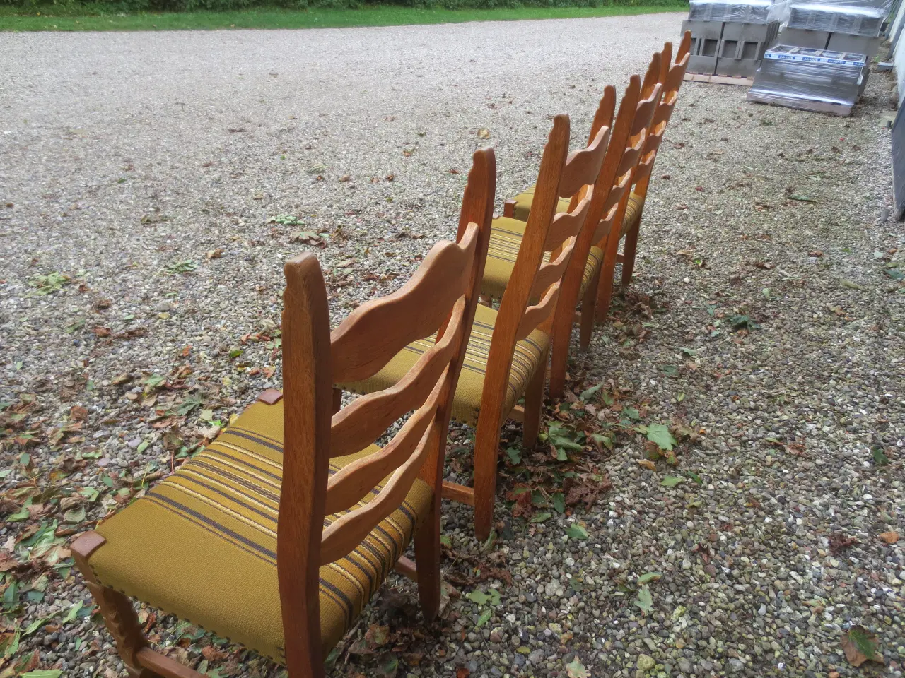 Billede 4 - 4 stk Egestræs stole med Grønstribet stof 