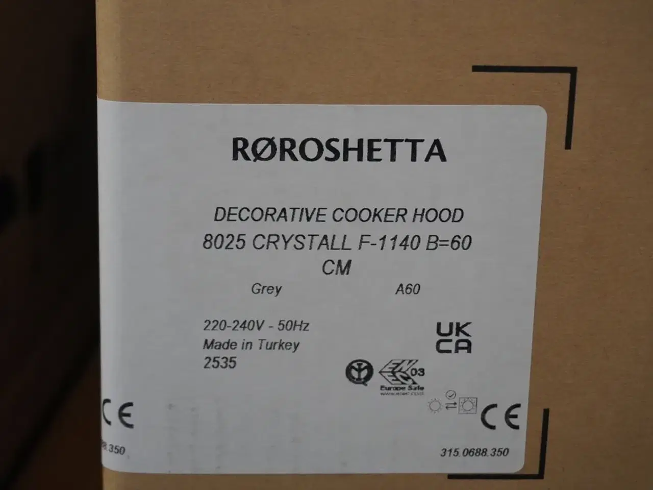 Billede 2 - Emhætte - RØROSHETTA Crystall 1140, 60cm