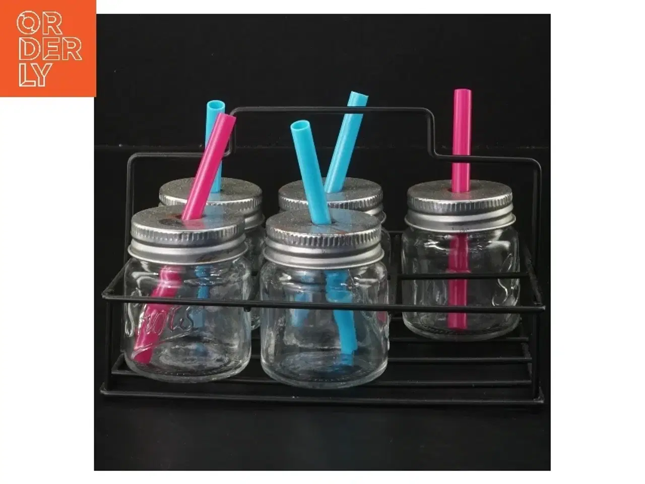 Billede 1 - Glaskrukker med sugerør i holder (str. 16,5x11 cm)