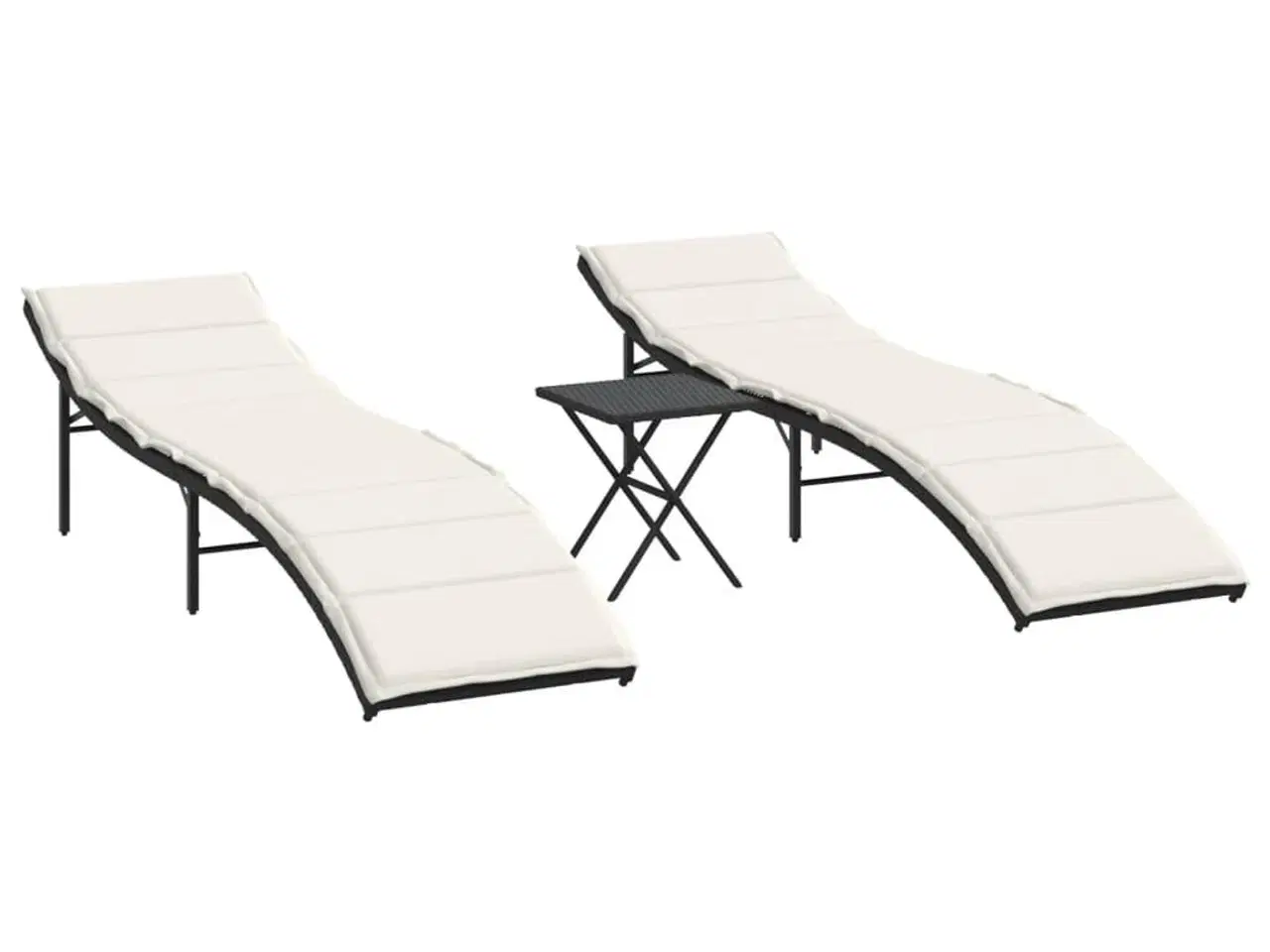 Billede 2 - Liggestole 2 stk. med bord polyrattan sort