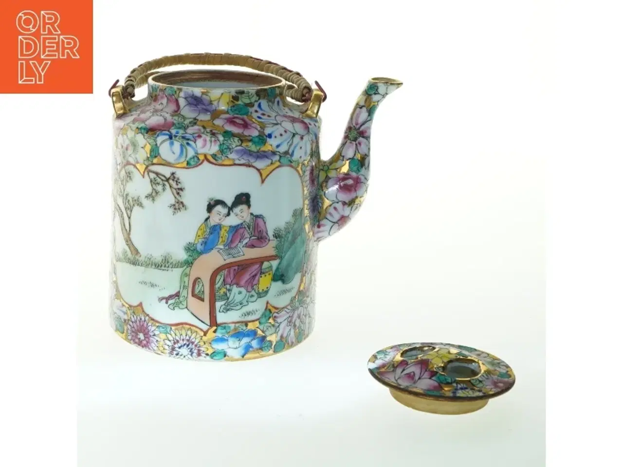 Billede 4 - Porcelæns tekande med blomsterdekoration (str. 17 cm)