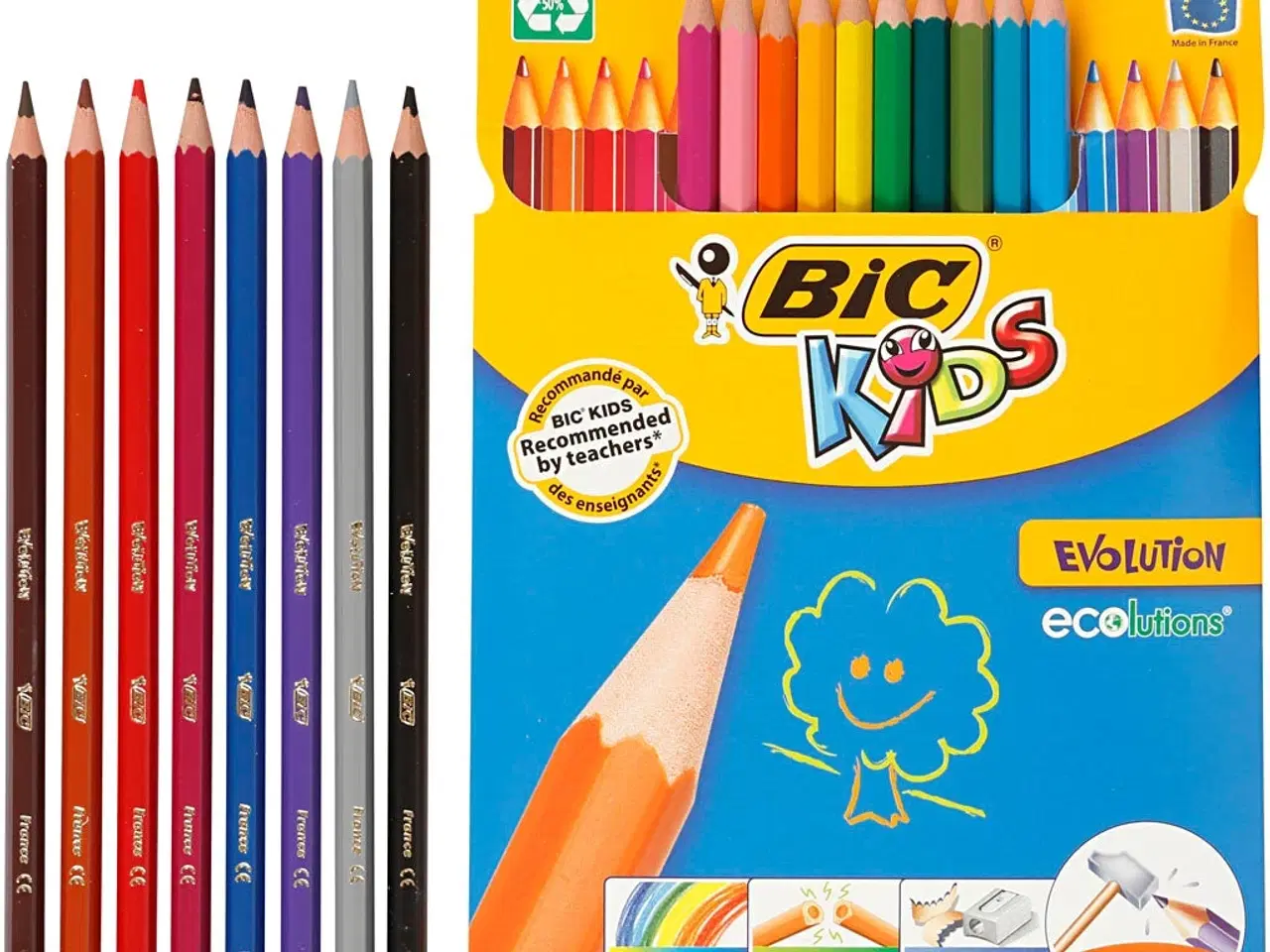 Billede 1 - BIC Evolution Farveblyanter, Sekskantede, L: 17,5 cm, mine 3 mm, ass. farver, 18stk./ 1 pk.