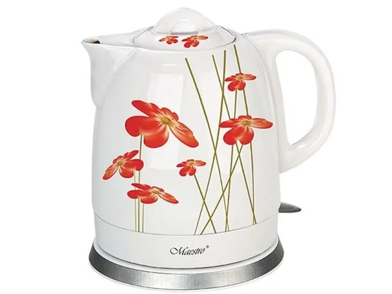 Billede 4 - Elkedel Maestro 1,5 l keramisk – Red Flowers, 1.200 W