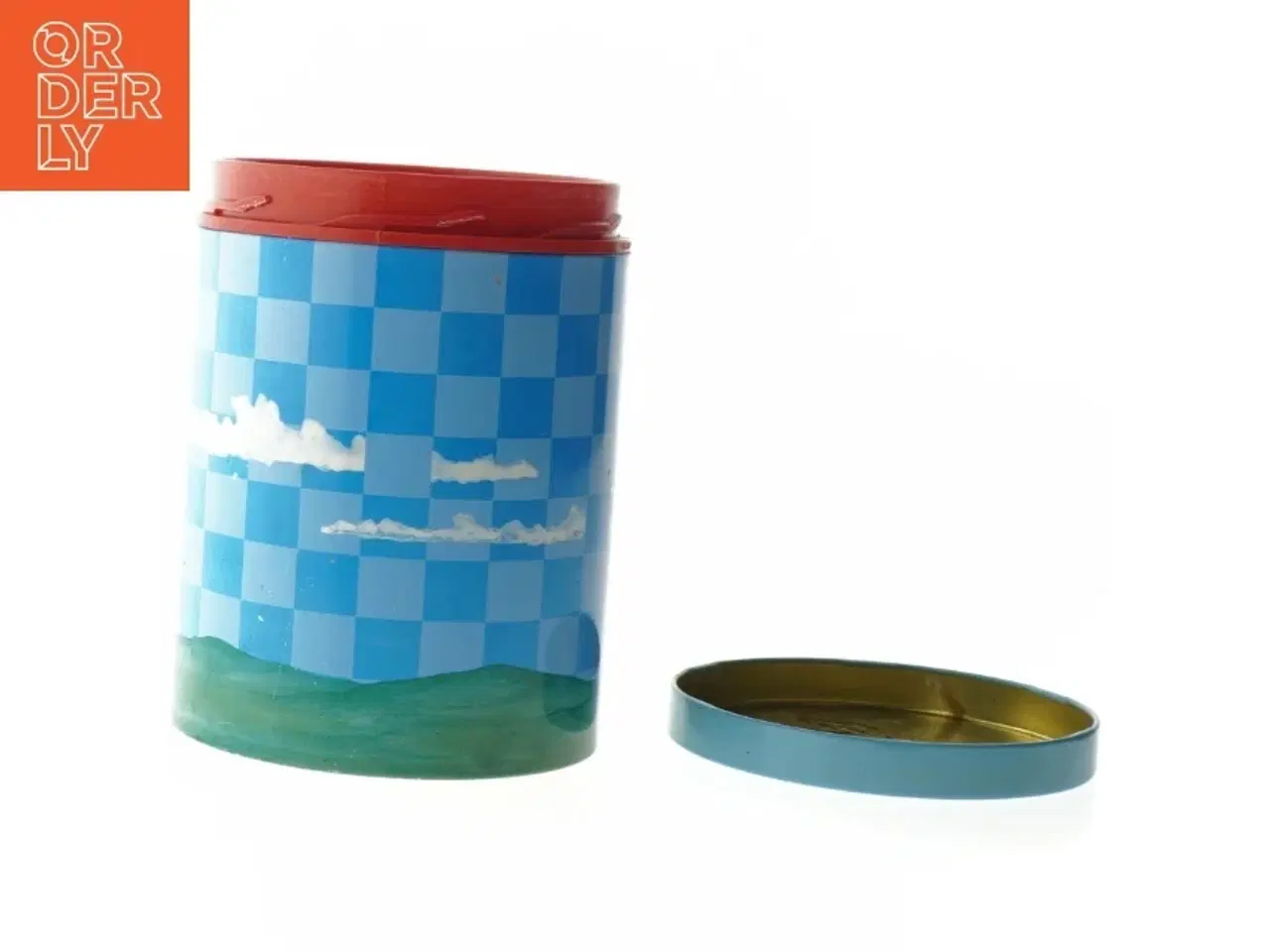 Billede 3 - Retro irma kunstdåse Blå opbevaringsdåse med skyer og landskab fra Irma (str. Ø 11,5 cm længde 15 cm)