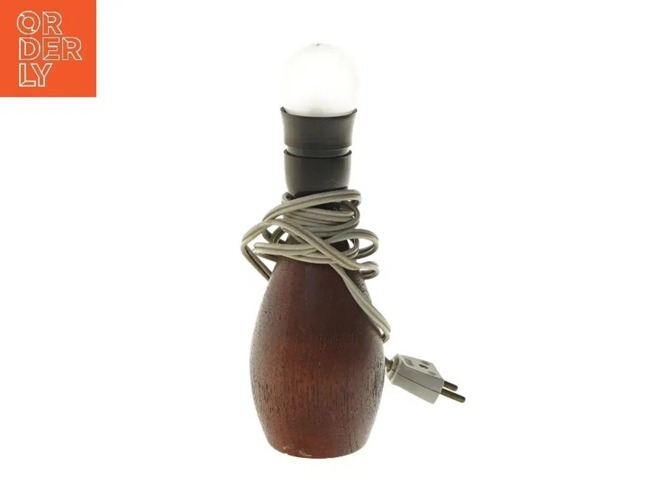 Billede 4 - Lille retro teak bordlampe med  lampeskærm (str. 27 cm)