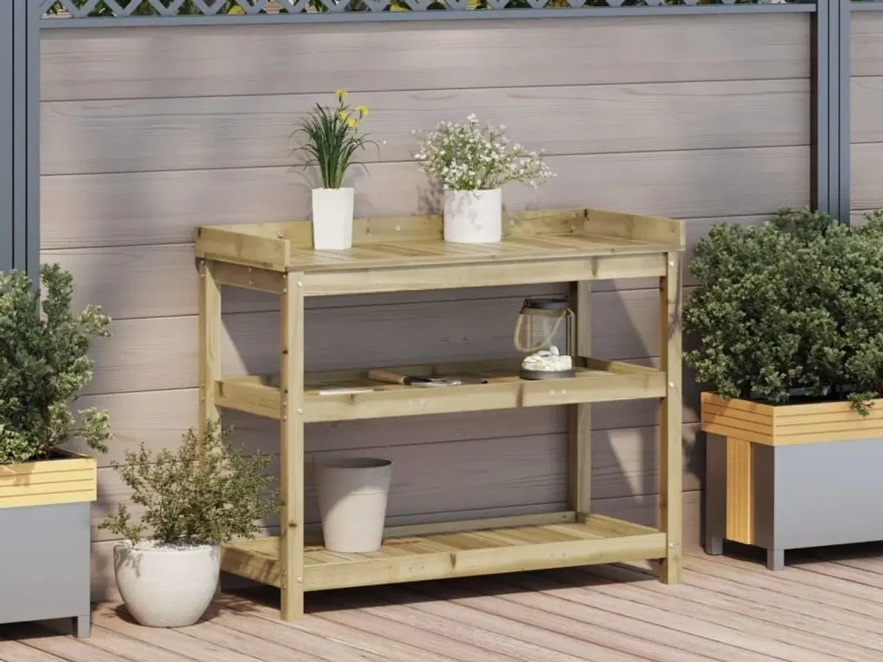 Billede 3 - Plantebord med hylder 108x45x86,5 cm imprægneret fyrretræ