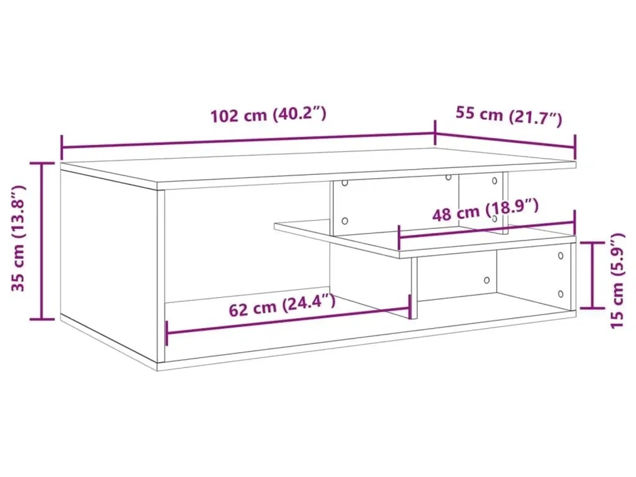 Billede 9 - Sofabord 102x55x35 cm konstrueret træ brun egetræsfarve
