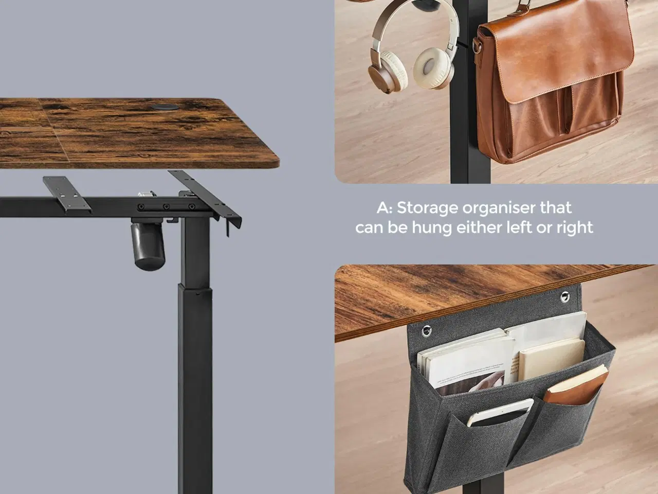 Billede 7 - Elektrisk hæve-sænkebord 160,1 × 70,1 cm – 4 memory-højder, hjemmekontor, rustik brun