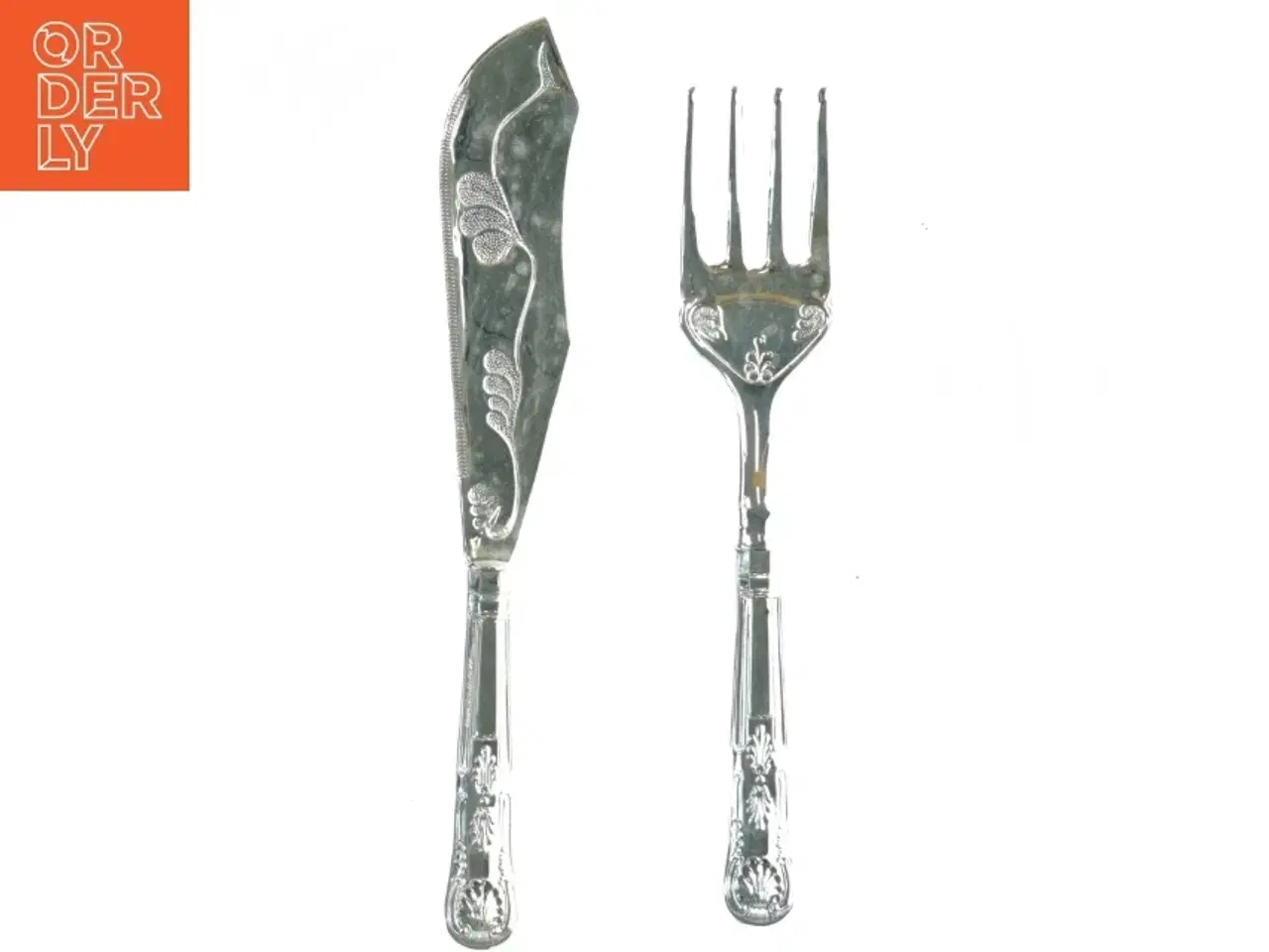 Billede 1 - Sølvbestik sæt lagkagekniv og gaffel (str. 26 cm)
