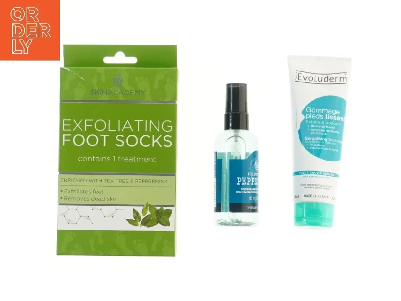 Billede 1 - Fodplejesæt med sokker, spray og scrub (str. 3 stk 17,5 cm)