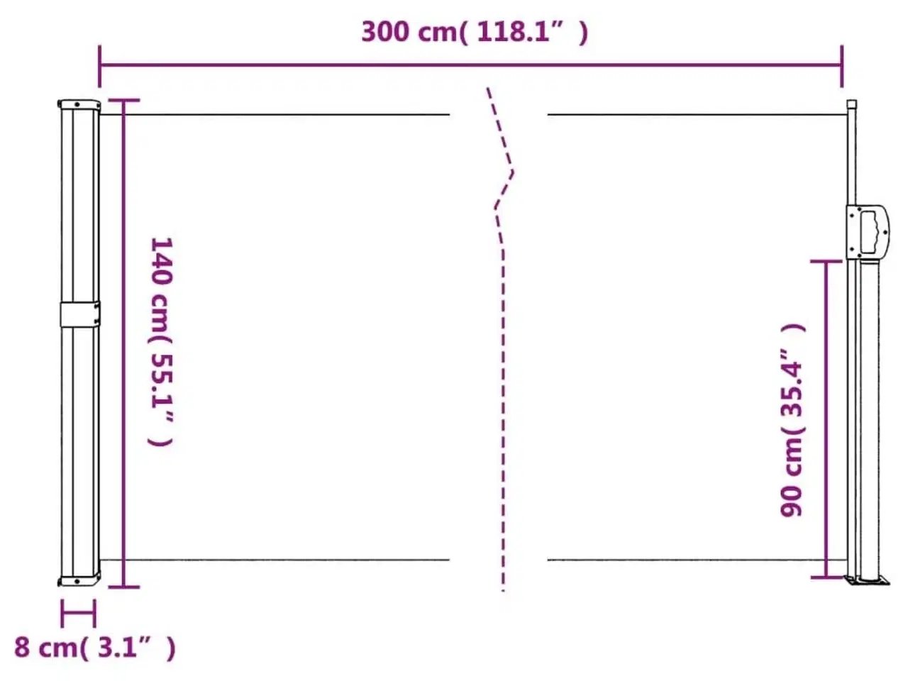 Billede 10 - Sidemarkise 140x300 cm sammenrullelig sort