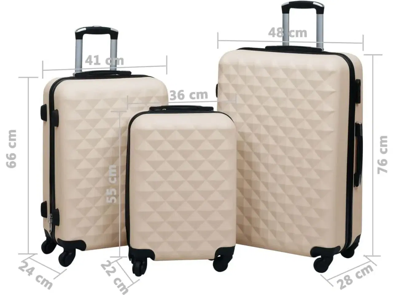 Billede 8 - Kuffertsæt 3 dele hardcase ABS guldfarvet