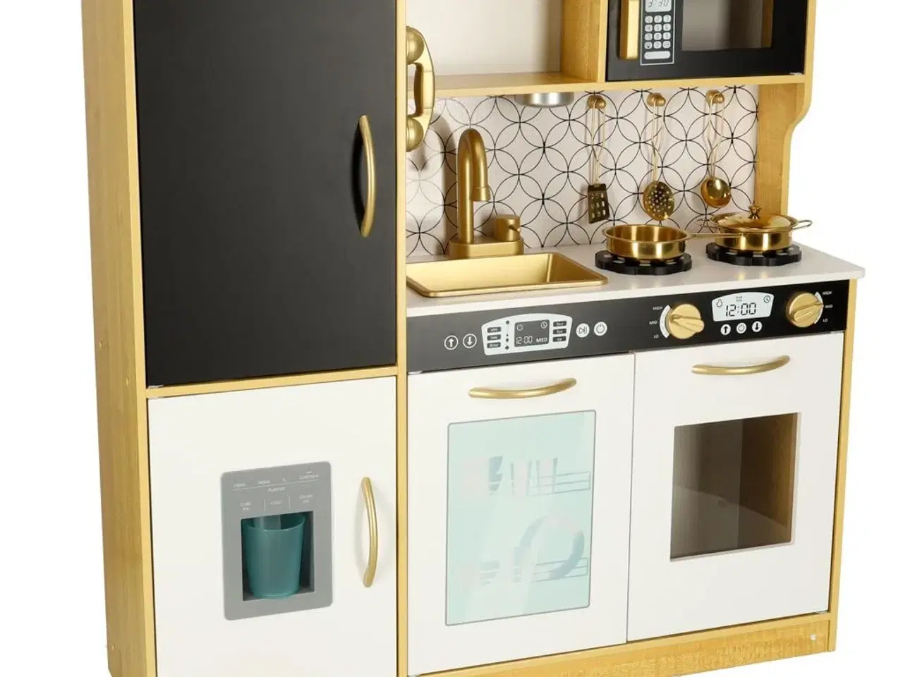 Billede 3 - Legekøkken i træ til børn med køleskab – guld