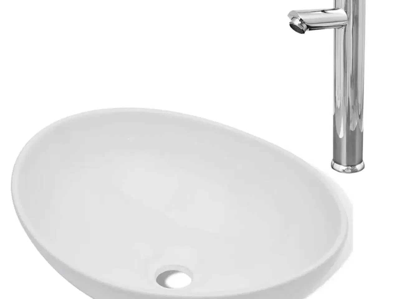 Billede 2 - Badeværelseshåndvask med blandingsbatteri keramik oval hvid