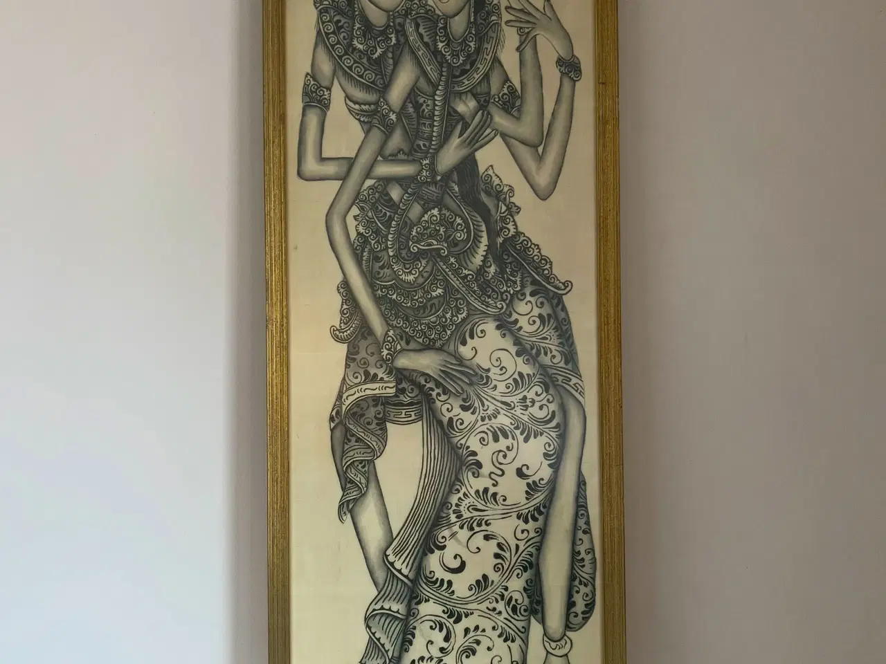 Billede 1 - Smukt aflangt retro billede i guldfarvet ramme 