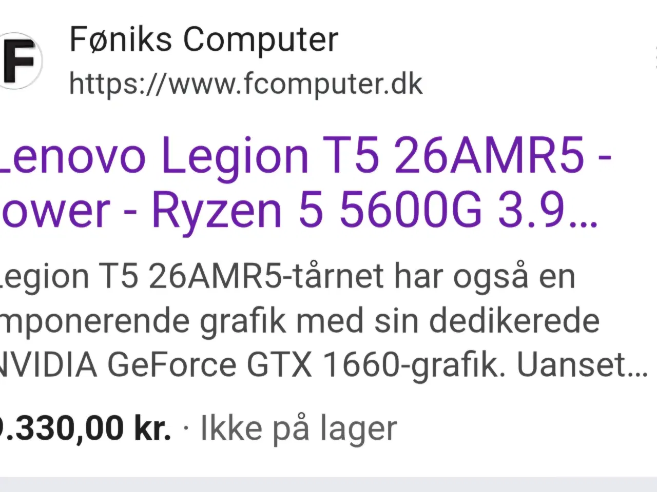 Billede 2 - Lenovo Legion T5 Gamer Pc+24" QHD Skærm